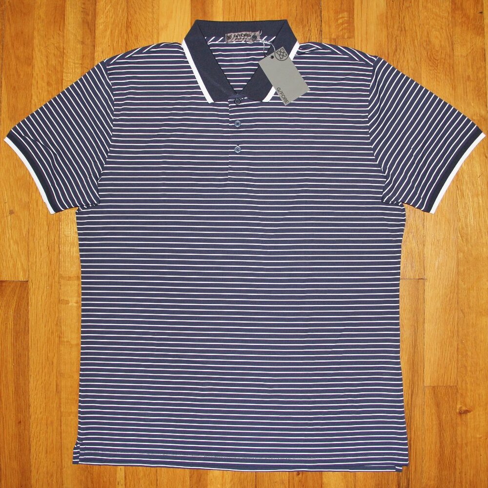 G/FORE Perforated Stripe Golf Polo Shirt Twilight Mens M L - Picture 2 of 5